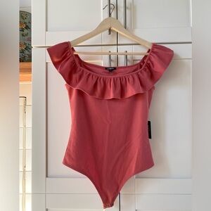 NWT Express Ribbed Off Shoulder Ruffle Bodysuit